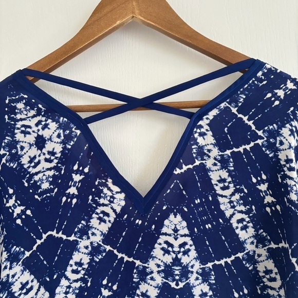 Rebecca Taylor Blue Tie Dye Silk V Neck Blouse Sz 6 - Picture 4 of 8